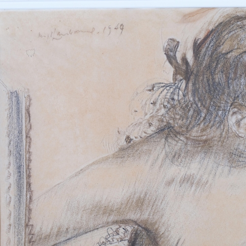 473 - Nigel Lambourne (1919 - 1998), female nude study, Conte, signed and dated 1949, 45cm x 35cm, mounted