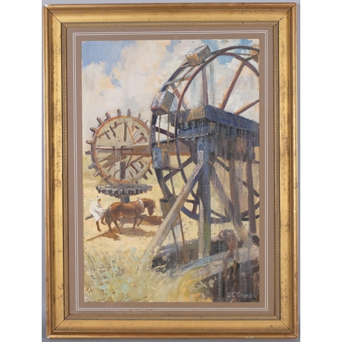 475 - Charles Clifford Turner, Middle East agricultural scene, circa 1960, oil on textured paper, signed, ... 