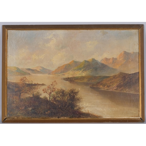 490 - F E Jamieson, British lake scene, oil on canvas, signed, 60cm x 40cm, framed