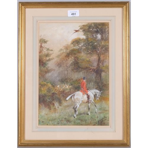 491 - Thomas Ivester-Lloyd (1873-1942) early 20th century hunting scene, watercolour,  signed, 34cm x 23cm... 