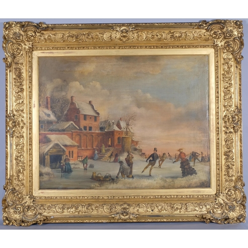 493 - Early 20th Century Dutch School, winter scene, oil on canvas, 82 x 63cm, in scrolled gilt-wood frame