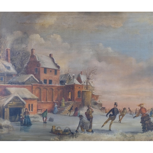 493 - Early 20th Century Dutch School, winter scene, oil on canvas, 82 x 63cm, in scrolled gilt-wood frame