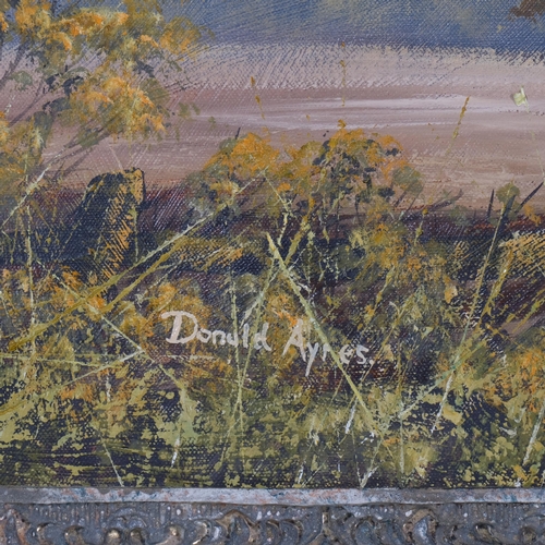 495 - Donald Ayres (born 1936), extensive downlands scene, oil on canvas, signed, 75cm x 50cm, framed