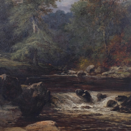 497 - Late 18th/early 19th century river landscape, oil on canvas, unsigned, 70cm x 52cm