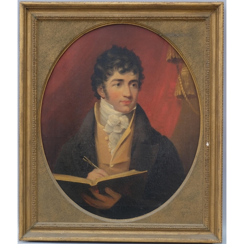 A late 18th/early 19th century portrait of a young gentleman believed to be James Londsdale (1777 - 1839), portrait artist and pupil of George Romney, oil on canvas, in giltwood frame with overmount, unsigned, 72cm x 65cm