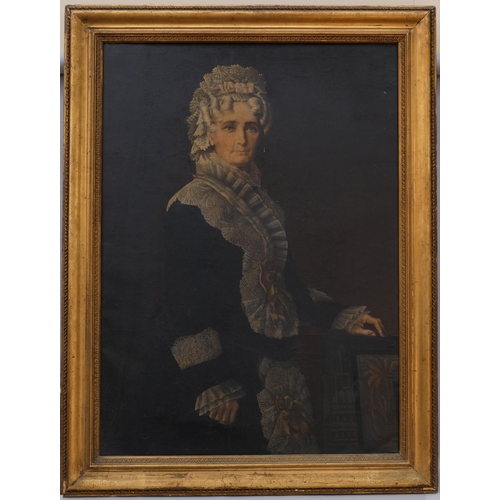 503 - A large early 19th century portrait of a lady, oil on canvas, unsigned, 120cm x 86cm, framed in gilt... 