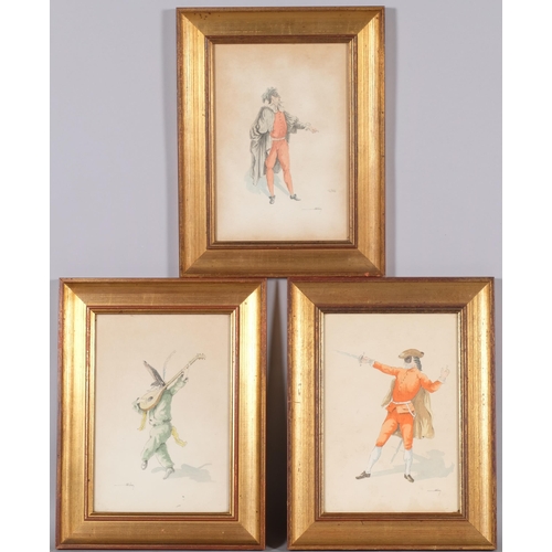 505 - 6 Venetian masked figures, ink and watercolour, in individual frames, indistinctly signed, 23cm x 16... 