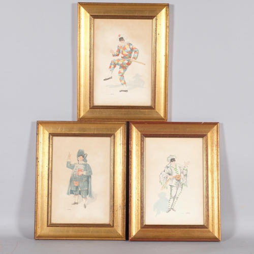 505 - 6 Venetian masked figures, ink and watercolour, in individual frames, indistinctly signed, 23cm x 16... 