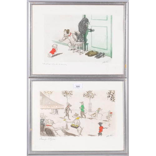 506 - 3 Boris O'Klein coloured etchings, Dirty Dogs of Paris Series, signed in pencil, individually framed... 