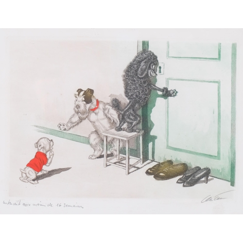 506 - 3 Boris O'Klein coloured etchings, Dirty Dogs of Paris Series, signed in pencil, individually framed... 