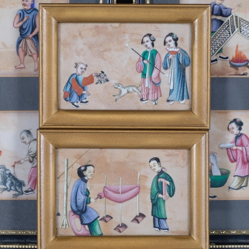 508 - 11 Chinese watercolours on rice paper, some in common frames, unsigned, most 9cm x 11cm