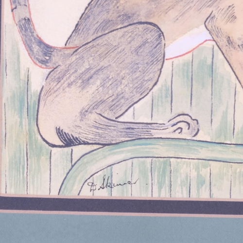 509 - Daphne Skinner, gouache on paper, large cat and flowers, signed, 20cm x 15cm