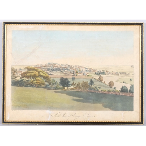 513 - Early 19th century north view of Rye, coloured engraving dated 1822, 46cm x 33cm, framed