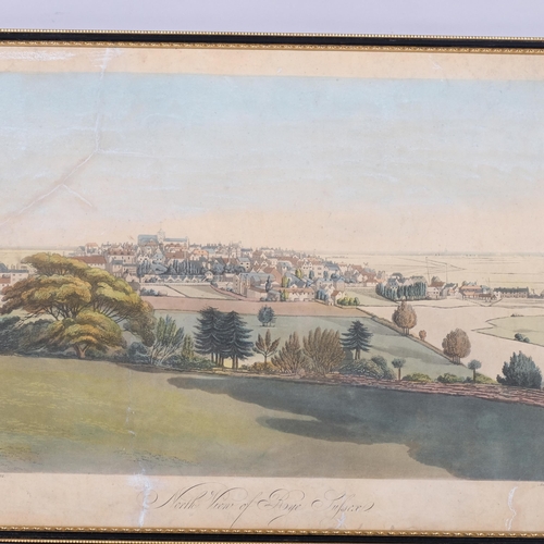 513 - Early 19th century north view of Rye, coloured engraving dated 1822, 46cm x 33cm, framed