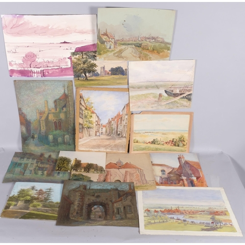 515 - A collection of sketchbook watercolours and drawings of Rye and surrounding area, all unframed