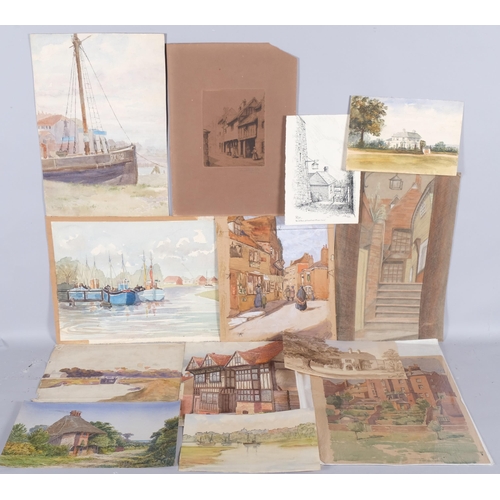 515 - A collection of sketchbook watercolours and drawings of Rye and surrounding area, all unframed