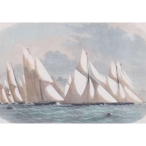 516 - A 19th century coloured print of Royal Cinque Port Yacht Club, start for the race from Dover to Boul... 