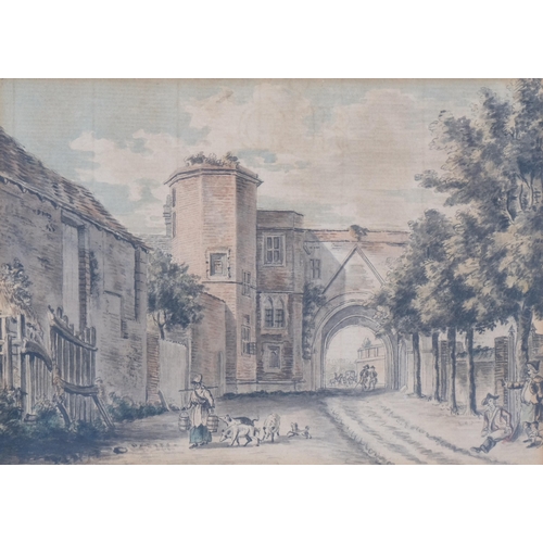 519 - Attributed to Paul Sandby (circa 1730 - 1809), Abbeygate, Reading, watercolour, 18cm x 13.5cm, mount... 