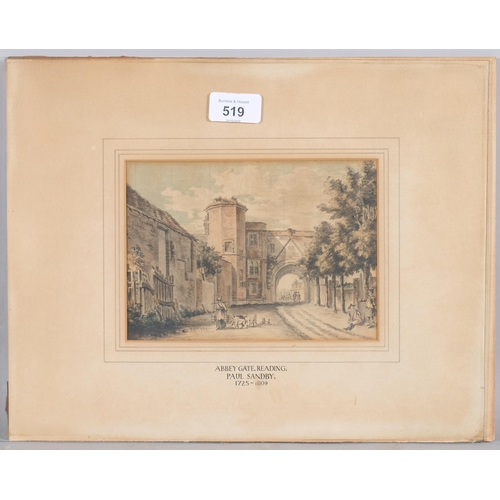 519 - Attributed to Paul Sandby (circa 1730 - 1809), Abbeygate, Reading, watercolour, 18cm x 13.5cm, mount... 