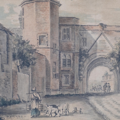 519 - Attributed to Paul Sandby (circa 1730 - 1809), Abbeygate, Reading, watercolour, 18cm x 13.5cm, mount... 