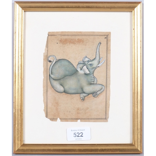 522 - Indian School, watercolour on paper, probably 19th century, elephant, 13.5cm x 11cm, framed