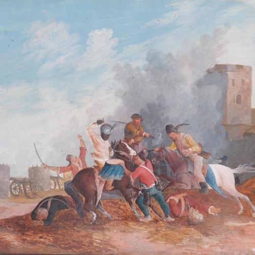 524 - Middle Eastern 19th century battle scene, gouache, unsigned, 22cm x 17cm, framed