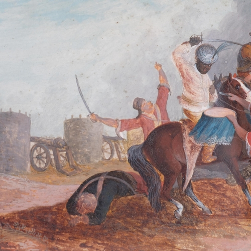 524 - Middle Eastern 19th century battle scene, gouache, unsigned, 22cm x 17cm, framed