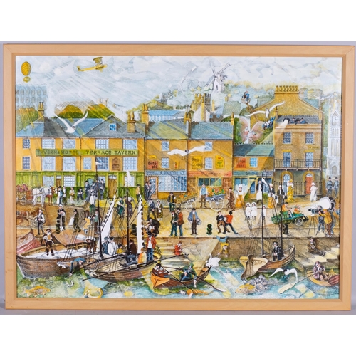 533 - David W Thompson, The Terrace Gravesend, finely detailed pen and ink with oil on board, unsigned, 10... 