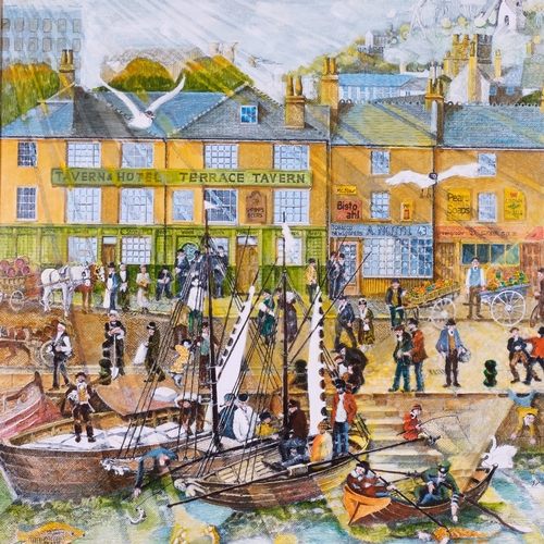 533 - David W Thompson, The Terrace Gravesend, finely detailed pen and ink with oil on board, unsigned, 10... 