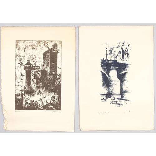 543 - Vladimir Kirin (Croatia), 5 lithographs of city scenes, circa 1920, stored rolled, each sheet 50cm x... 