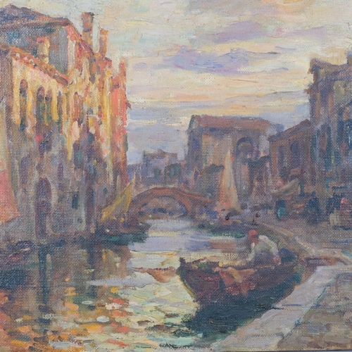 544 - A Ferretti, impressionist Venetian canal scene, oil on canvas, 36cm x 53cm, unframed