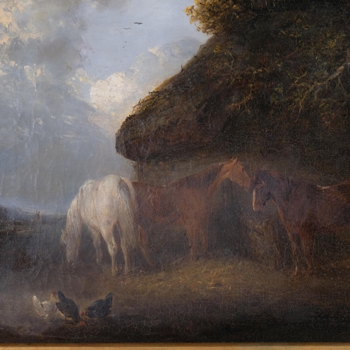 547 - 19th century horses in landscape, oil on canvas, unsigned, 60cm x 39cm, framed