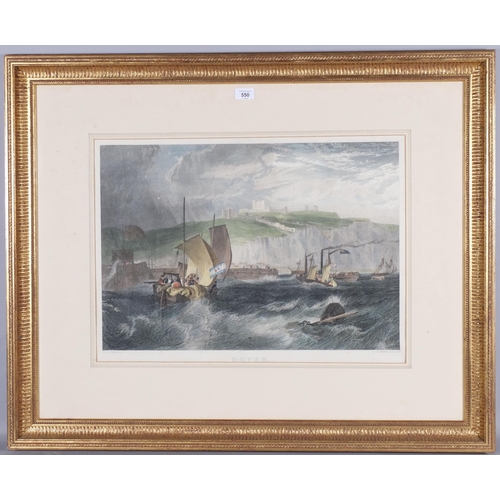 550 - After JMW Turner, coloured engraving of Dover Castle from the sea, published J T Willmore ABA 1851, ... 