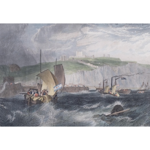 550 - After JMW Turner, coloured engraving of Dover Castle from the sea, published J T Willmore ABA 1851, ... 