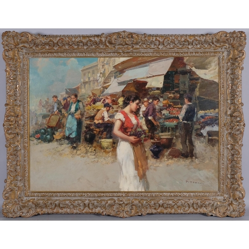 560 - Giuseppe Pitto (1857 - 1928), Italian market scene, oil on canvas, 50cm x 70cm, framed