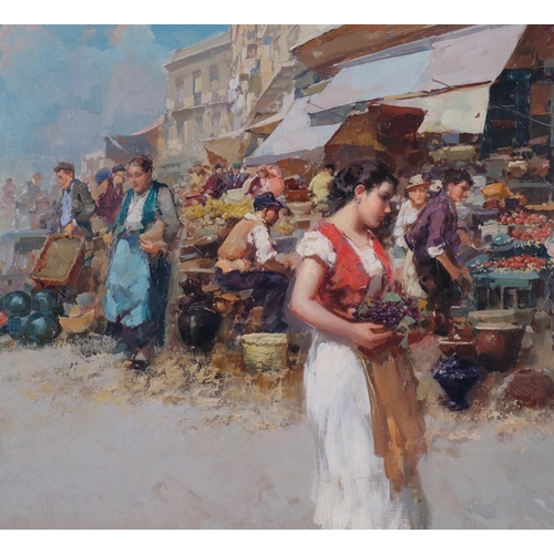 560 - Giuseppe Pitto (1857 - 1928), Italian market scene, oil on canvas, 50cm x 70cm, framed