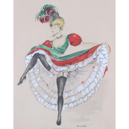 569 - Janicotte, study of Parisian Can-Can dancer, watercolour, signed, 27cm x 32cm