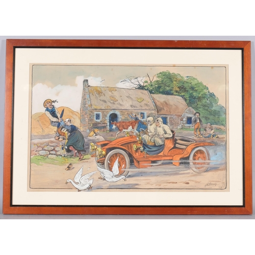 573 - G Germain, 20th century motoring, gouache illustration, signed, 53cm x 36cm, framed