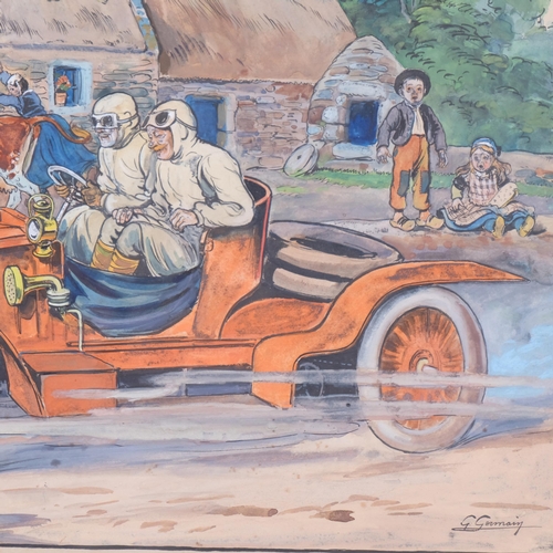 573 - G Germain, 20th century motoring, gouache illustration, signed, 53cm x 36cm, framed