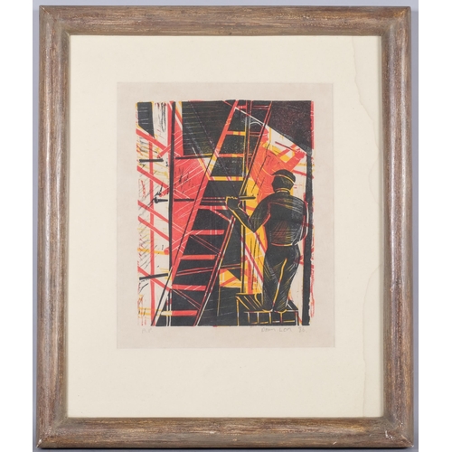 586 - Danny Levy, industrial woodblock print, 20th century artist's proof, signed and dated 1986, 29cm x 2... 