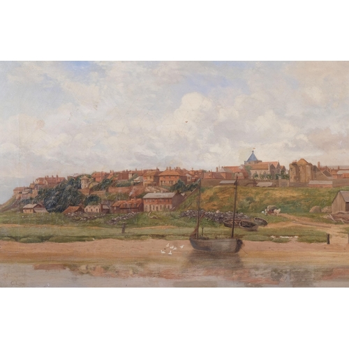 591 - C Low, view of Rye from harbour, late 19th/early 20th century, oil on canvas, signed, 48cm x 31cm, f... 