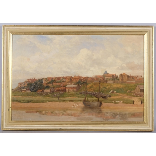 591 - C Low, view of Rye from harbour, late 19th/early 20th century, oil on canvas, signed, 48cm x 31cm, f... 