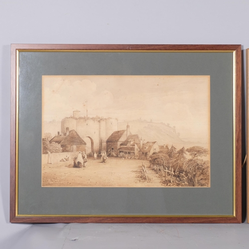 592 - 2 x 19th century watercolours, views of Rye, 1 indistinctly signed, 44cm x 30cm, both framed