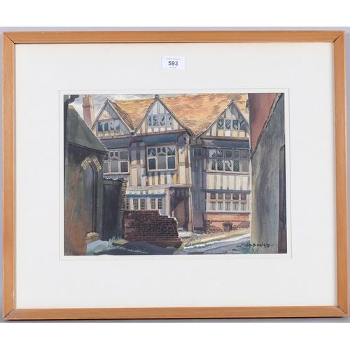 593 - G.S. Bagley, Rye street scene, watercolour,  signed, 36cm x 26cm, framed