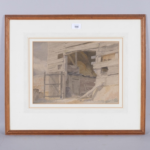 598 - Lyndon Goodwin Harris, (1928-2006), watercolour on paper, An Old Barn, 26cm x 35.5cm, mounted, glaze... 