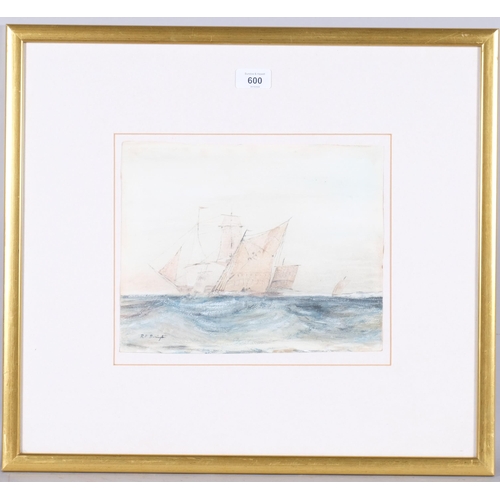 600 - Attributed to Richard Parkes Bonington, (1802-1828), watercolour on paper, Seascape, signed lower le... 