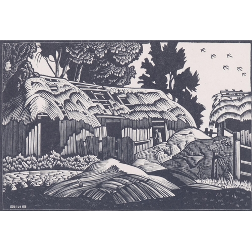 604 - Ethelbert White (1891-1972), wood engraving on paper, The Old Barn, signed with initials in the plat... 