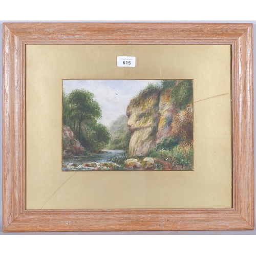 615 - John Thorley (1859-1933), watercolour on paper, River Landscape, signed lower right, 19cm x 27cm, mo... 