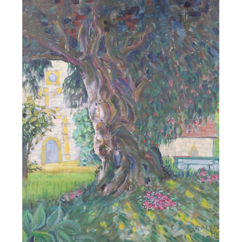 617 - Twentieth Century Monogrammist, oil on canvas, Icklesham Churchyard, signed EAG, 59cm x 49cm, framed