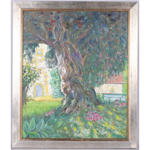 617 - Twentieth Century Monogrammist, oil on canvas, Icklesham Churchyard, signed EAG, 59cm x 49cm, framed